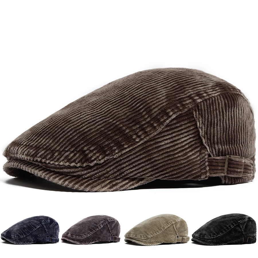 Women's winter corduroy newsboy cap in vintage style