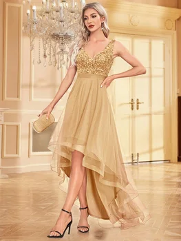 فساتين سهرة رسمية أنيقة بدون أكمام ترتر طول الأرض فساتين سهرة فاخرة على شكل حرف v لحفلات الزفاف وحفلات الكوكتيل 3