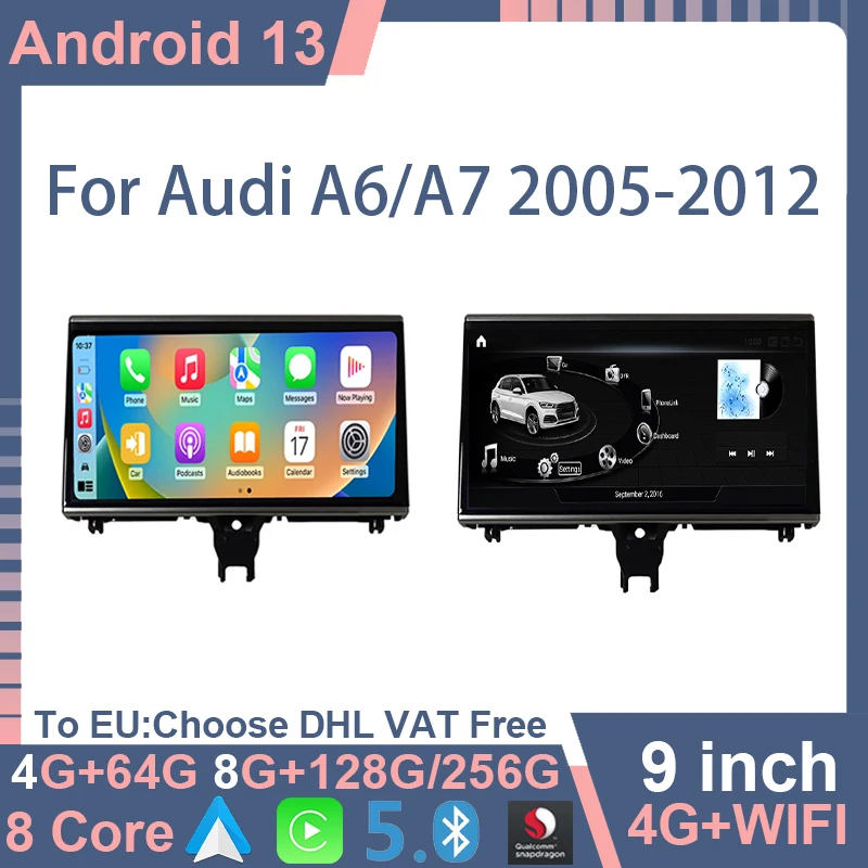 

9 Inch 8Core Qualcomm Android 13 For Audi A6 C7 A7 2012-2018 8+256G Apple Carplay GPS Navigation Multimedia Video Player 4G WIFI