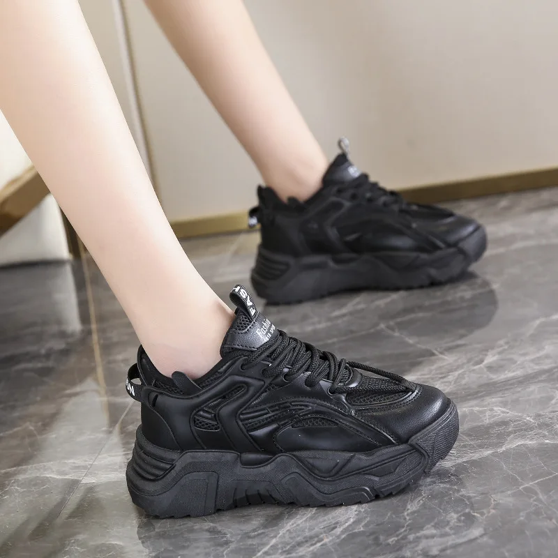2023 Autumn Women Chunky Sneakers Breathable Mesh Casual Shoes Fashion Trainers Lace-Up Platform Dad Shoes Woman