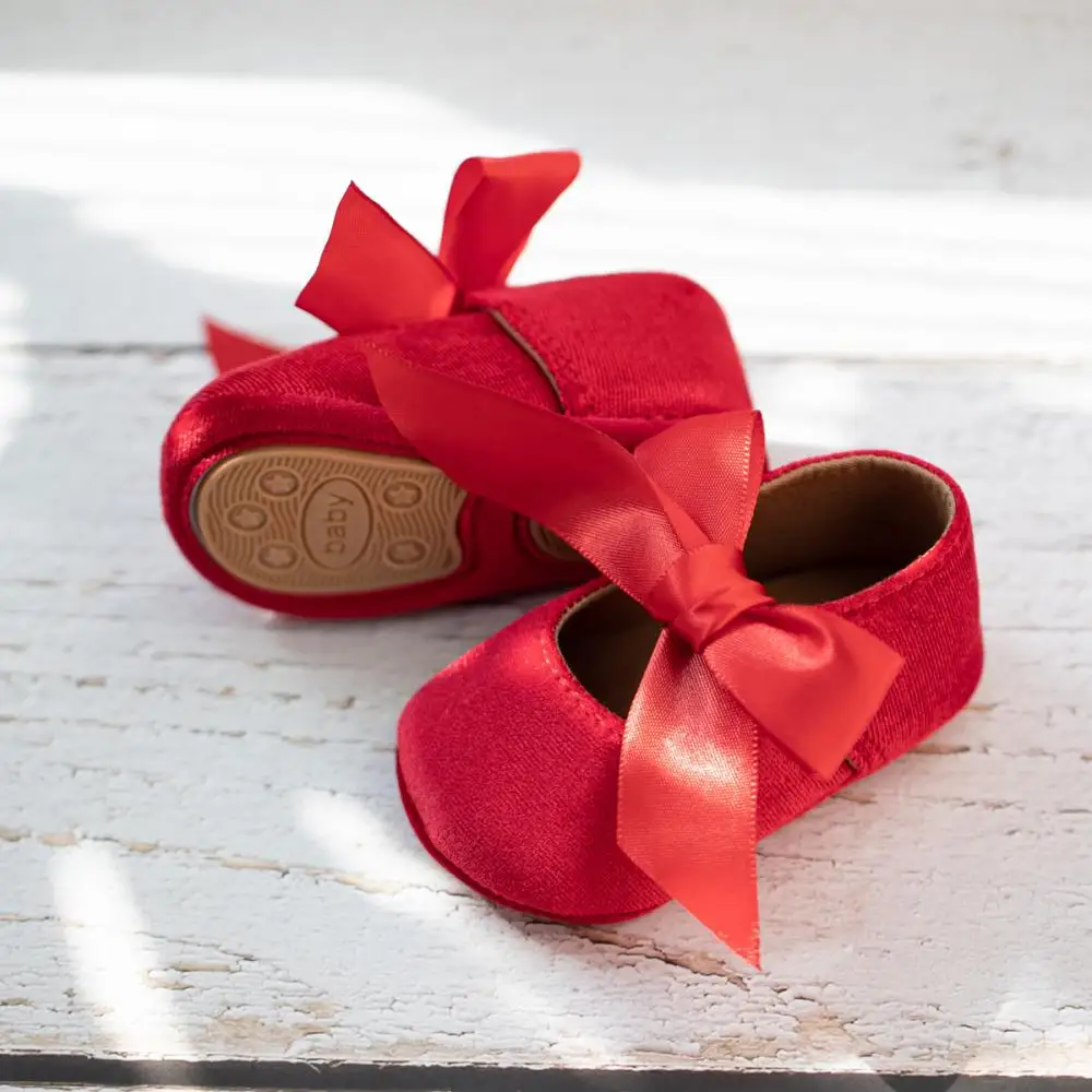 Meckior Baby Girl Shoes Cute Baby Sweet Princess Style Anti-Slip Bed Shoes Newborn Christmas Red Toddler Shoes New Years 2