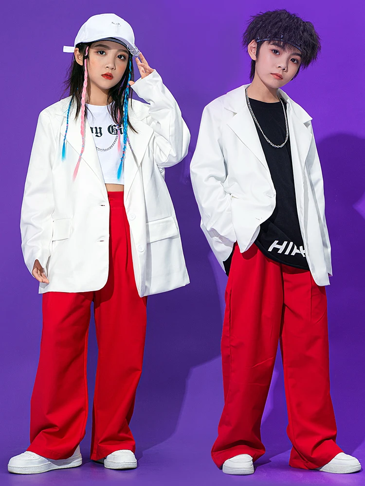 

Boys Hip Hop Dance Costume Girls Modern Dance Performance Clothes Long Sleeves Coat Pants Kids Hip Hop Kpop Stage Outfit BL9865