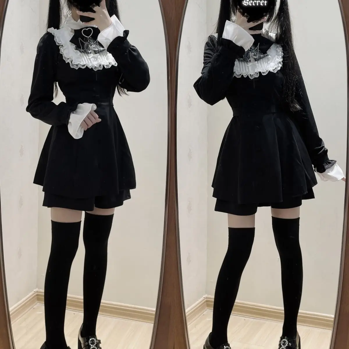 

NONSAR Japanese Gothic Punk Lolita OP Dress Women Harajuku Y2k Bow Lace Ruffles Mini Dresses Female Elegant Party Kawaii Dress