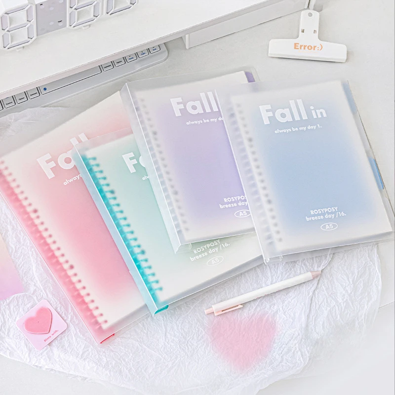 Transparent Loose Leaf Binder Notebook A5 B5 Cover Gradient Color Memo Note Diary University Notebook for Office School