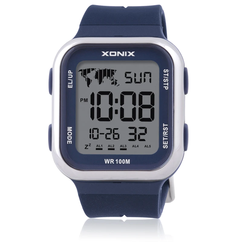Men Women Dual time Sports Watch Multifunction Digital Watch 5 Groups of Alarms Waterproof 100m Swimming Diving Wristwatch