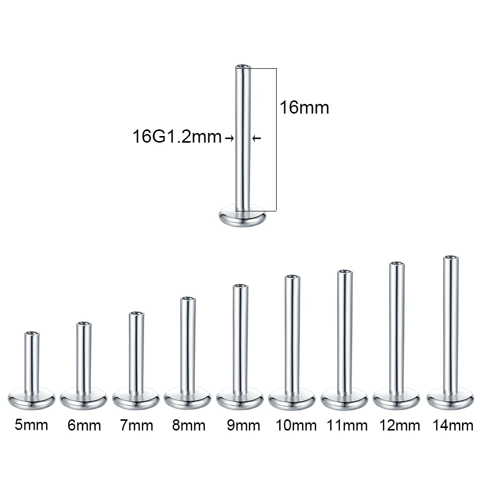 10 teile/los Stahl Labret Lip Teile Piercing 14G 16G Innengewinde Ohr Tragus Ersatz Basis Bar Lippen piercing Körper Schmuck – Detail 2