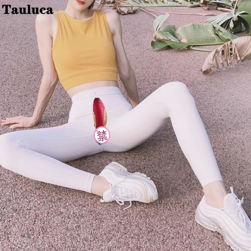 

Outdoor Womens Crotchless Leggings White Double Hidden Zipper Open Crotch Pencil Pant Elastic Spring Summer Nine Points Trousers