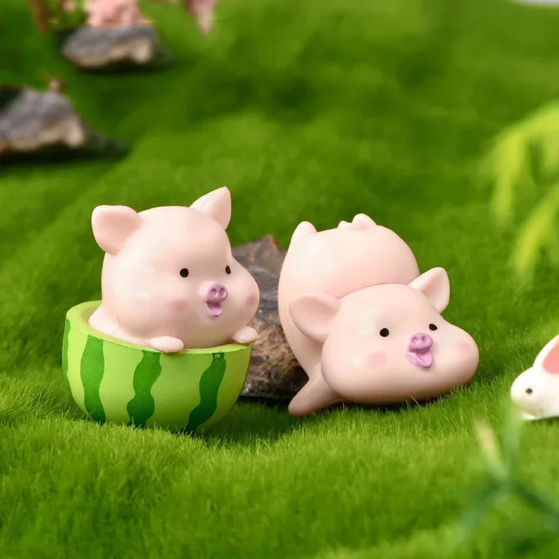 7pcs/set Kawaii Pig Resin DIY Home Decoration Figurines Dollhouse Miniatures Animal Dolls Decorate Girl's Room Landscape