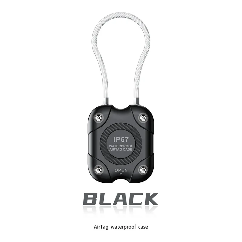 Secure Lock AirTag Holder with Wire Cable - 360° Hard Protective Keychain Case