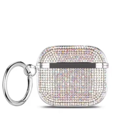 Deluxe Plated Sparkling Diamond Headphone Case with Keychain - Shockproof Earphone Cover