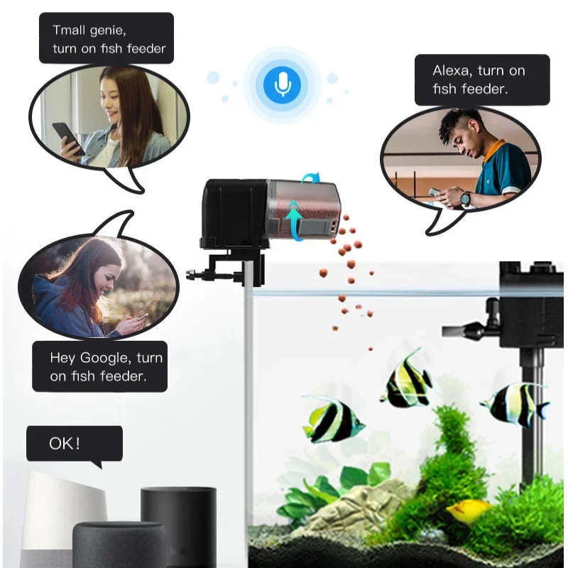 Ilonda Wi-Fi Remote Intelligent Fish Tank Feeding, Offline Aquarium Timing  Feeder APP Supports 24 Languages Battery