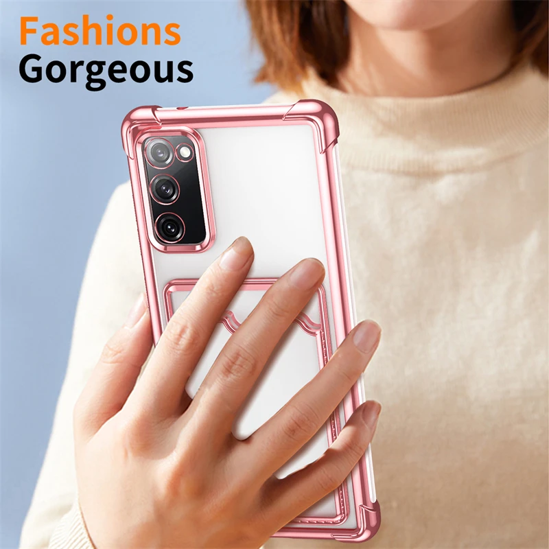 Luxury Shockproof Transparent Phone Case with Card Slot Wallet Cover