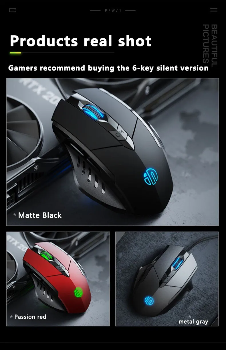 Macro de 6 Botões, Ajustar DPI, Silent Office Mouse, Esports