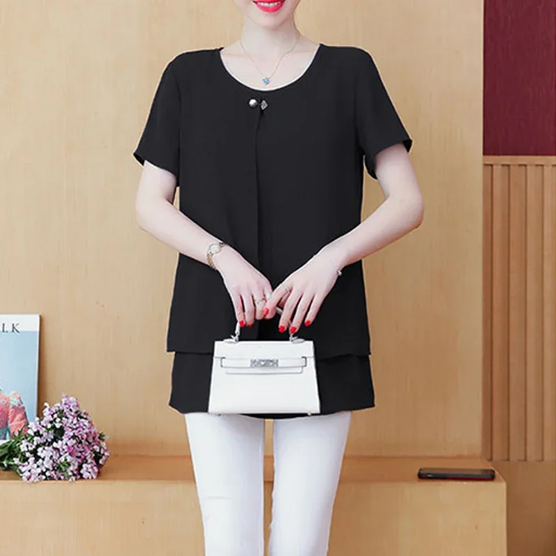 2022 Summer Chiffon Women Blouse Short Sleeve Casual Oversized M