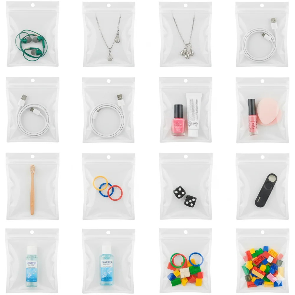 100 Stück weiße BOPP-Perlenfolien-Zip-Lock-Beutel mit einer Seite, durchsichtig, selbstdichtender Reißverschluss-Kunststoffbeutel für Geschenk-/Elektronikpakete – Detail 20