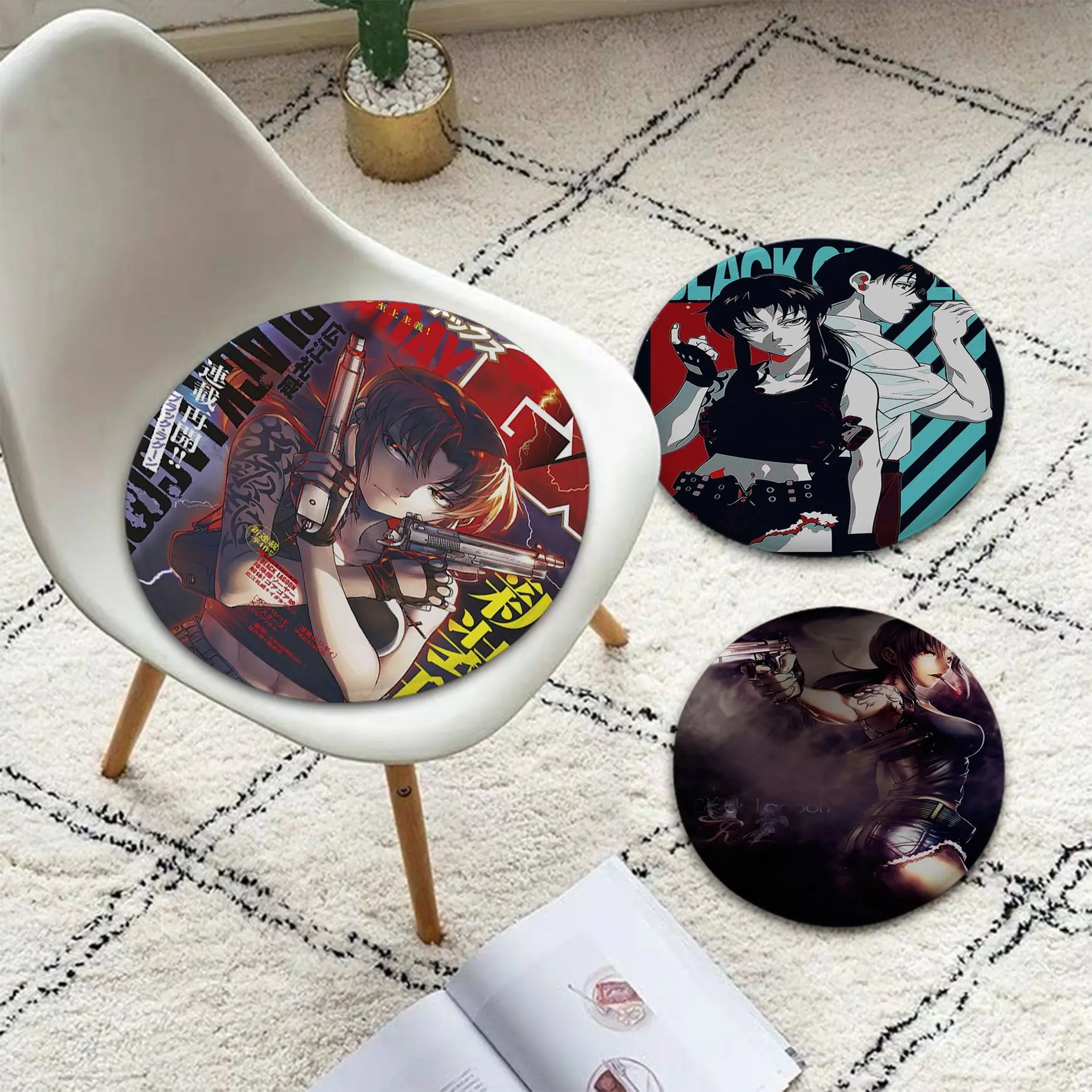 

Japanese Anime Black Lagoon Square Stool Pad Patio Home Kitchen Office Chair Seat Cushion Pads Sofa Seat 40x40cm Chair Cushions