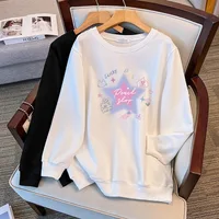 175Kg Plus Size Women's Bust 170 Autumn Loose Round Neck Long Sleeved Printed Sweatshirt Black White 4XL 5XL 6XL 7XL 8XL 9XL