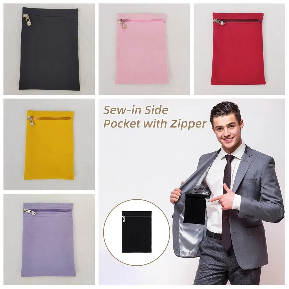 High Quality with Zipper Sew-in Side Hidden Pocket Solid Color Polyester Inside Security Pocket Durable Inside Pockets
