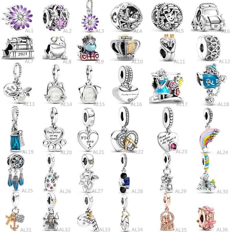 

AAA High-end 925 Sterling Silver Cute Frog Cartoon Rainbow Purple Flower bead accessory Heart-shaped glassbeadcharm DIY bracelet