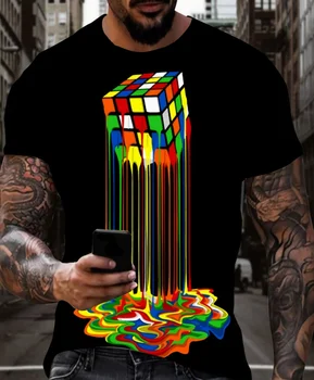 T-shirt da uomo con stampa 3D retrò in colori vivaci, dal design elegante e casual in stile streetwear hip-hop.