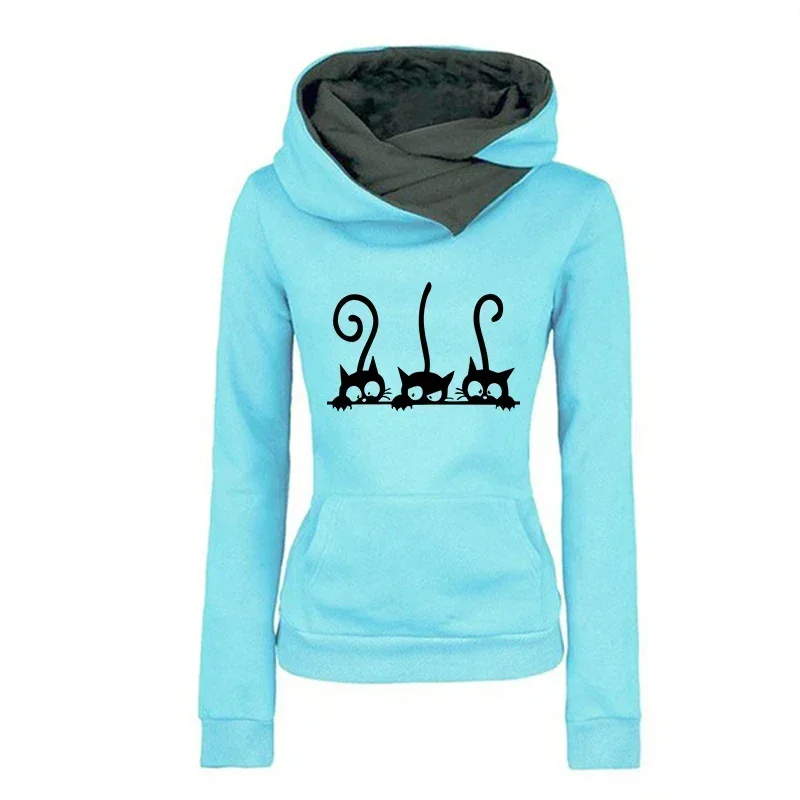 New Women Tracksuit Cute Cat Printed Hooded Sweatshirt and Sweatpants 2 Pieces Set Autumn High Quality Daily Casual Ladies Suit