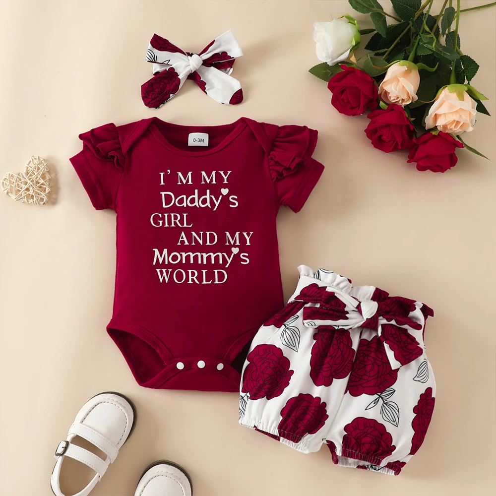 

Kids Fashion Baby Girls Set Romper T-Shirt+Shorts+Headband Bodysuits Summer Short Sleeve Newborn Infant Outfit Children Costume