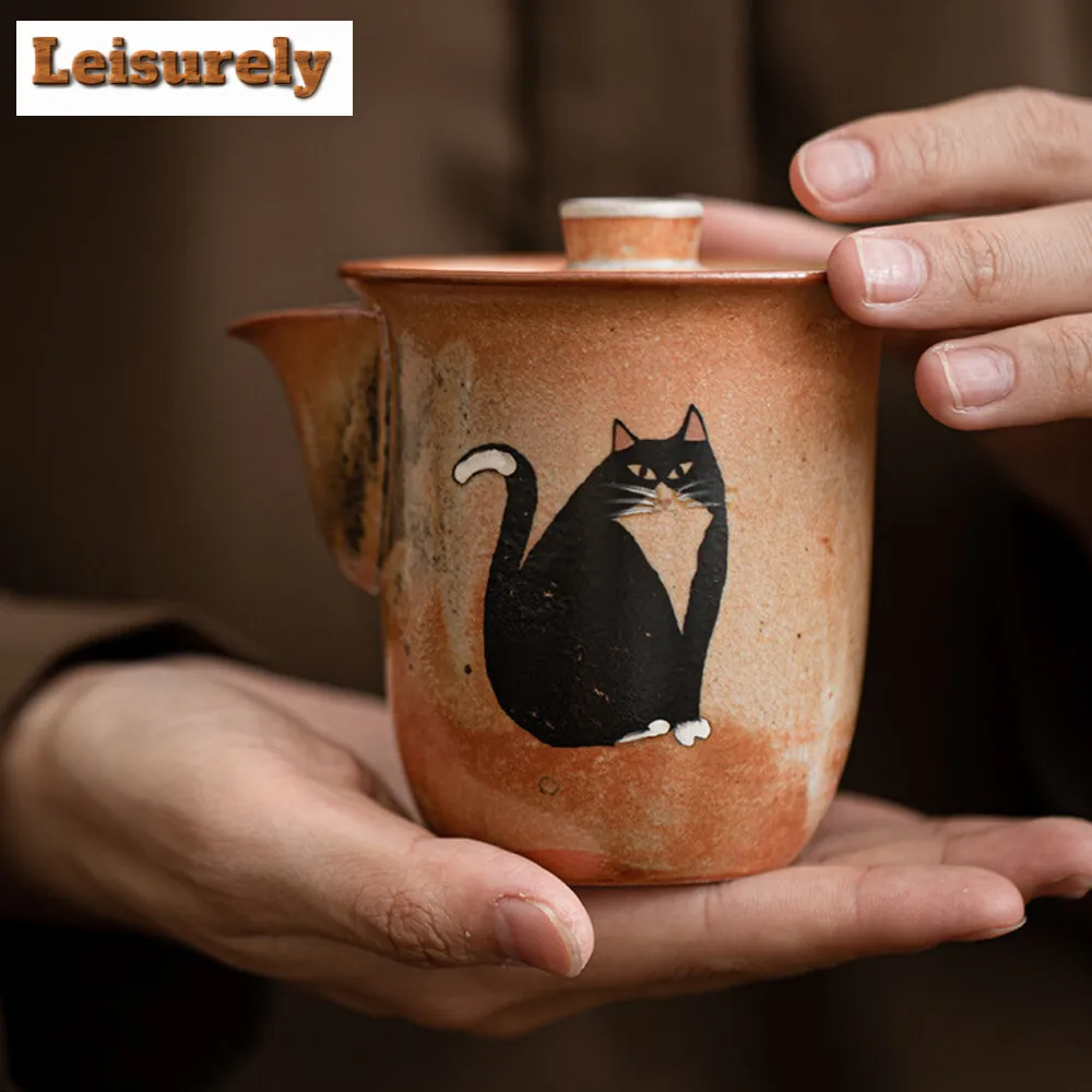 180ml Japanese Wood-fired Porcelain Hand Grasping Pot Kiln Change Zhiye Cat Treasure Bottle Pot Painted Silve Maker Tea Kettle