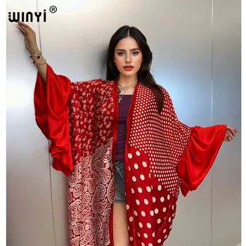 WINYI Summer Kimono party dress Beach Wear Swim Suit Cover up Africa women boho puff(ed) sleeves Cardigan sexy Holiday kaftan 1