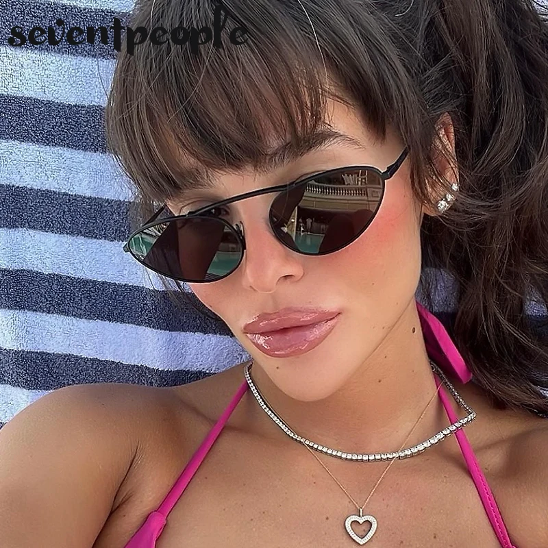 

Vintage Cat Eye Sunglasses Women 2024 Luxury Brand Design Metal Small Frame Sun Glasses For Men Retro Oval Shades Eyewear UV400