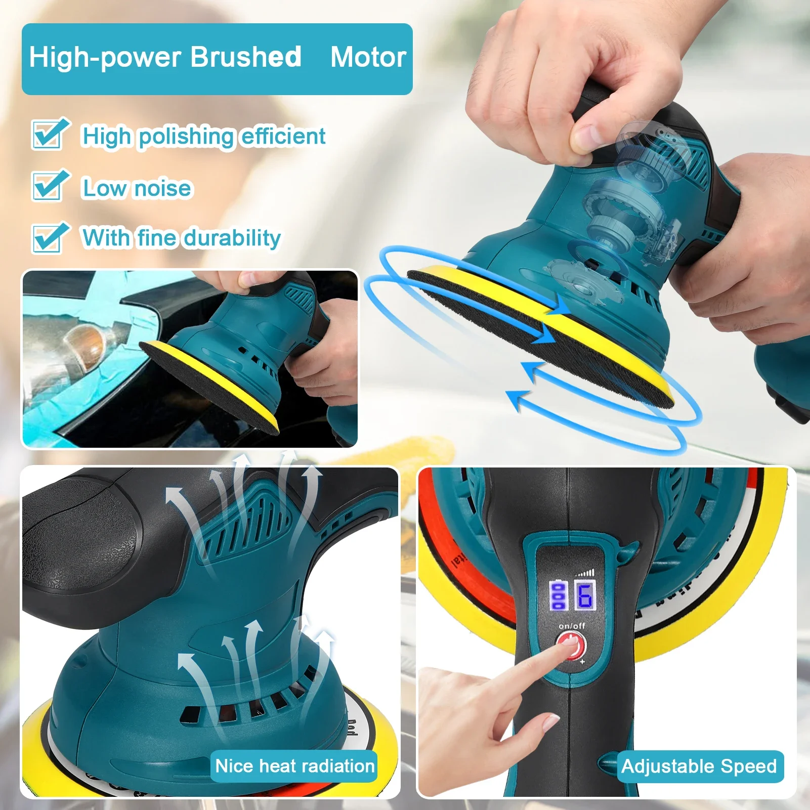 21V Cordless Car Polisher 6 Gears Speed Electric Polishing Tool Multifunctional Metal Waxing Rust Removal Wood Sanding Machine 3