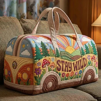 Borsa da Viaggio Hippie Naturale Trapuntata, Borsa a Tracolla Boho Vintage, Borsa da Weekend per Uomo e Donna