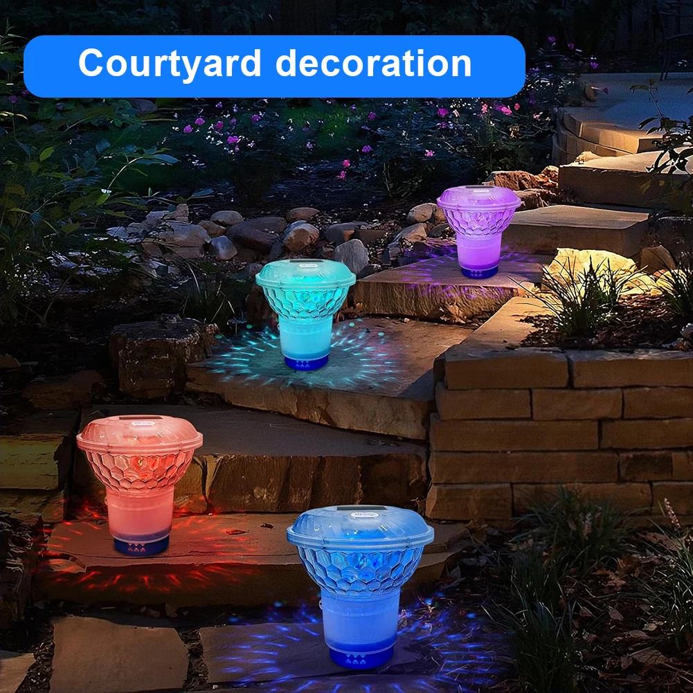 1-3PCS Solar Powered Adjustable Pool Chlorine Dispenser with Colorful Lights Floating Pool Chlorine Dispenser For home Nighttime