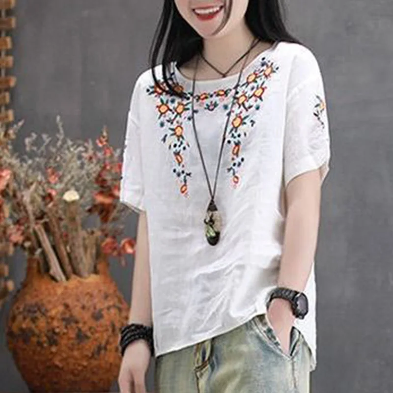 Fashion O-Neck Spliced Loose Embroidery Blouse Women's Clothing 2023 Summer New Oversized Casual Pullovers Tops Commute Shirt