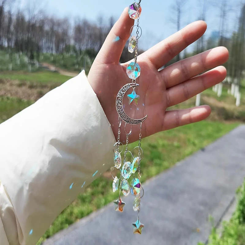 Crystal Wind Chimes sun catcher crystal pendant sun catchers Hanging Suncatcher Moon Catcher Pendants Sun-Shaped Hanging Rainbow Chaser Indoor Wall Garden Decoration