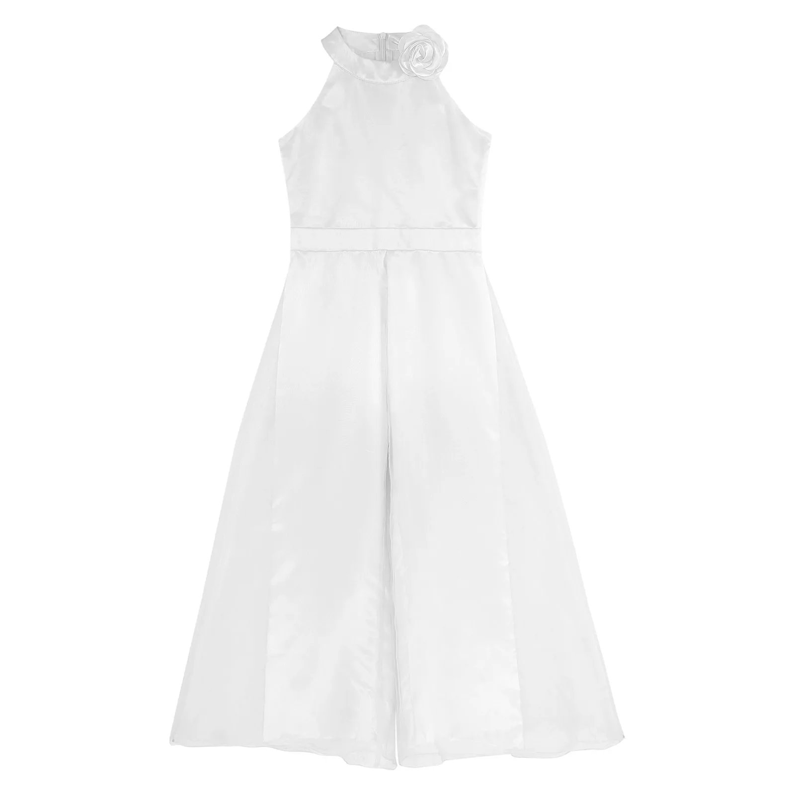 Kinder Mädchen Elegante Party Blume Brosche Strampler Abend Hochzeit Geburtstag Body Neckholder Ärmellose Breite Bein Hosen Overall – Detail 15