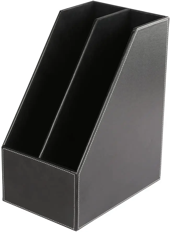 Wooden Leatherette Desktop File Folder Organizer and Document File Stand Journals Magazine Rack 2 Slots