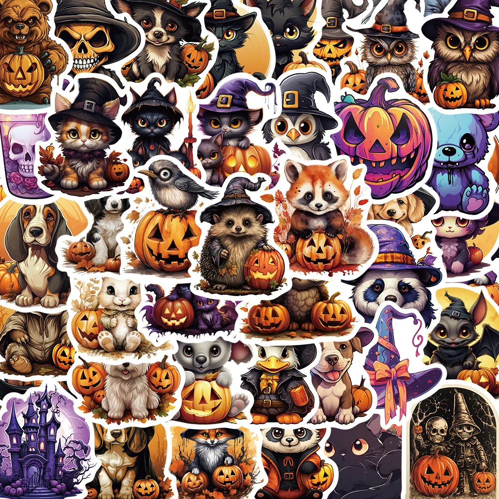 

10/30/50pcs Cool Retro Hallowmas Animal Waterproof Stickers Decals Laptop Skateboard Phone Car Suitcase Decoration Sticker Toys