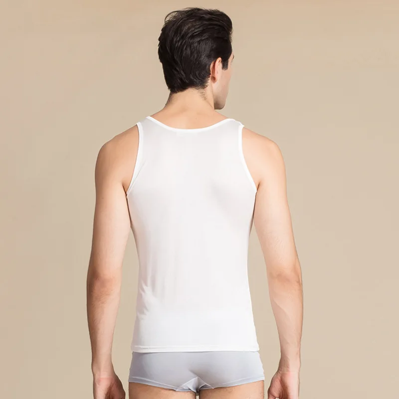 Birdsky, 1PC Men sleeveless top vest underwear sleep tops O neck 30% real mulberry silk 70% viscose 7 solid colors. S-938