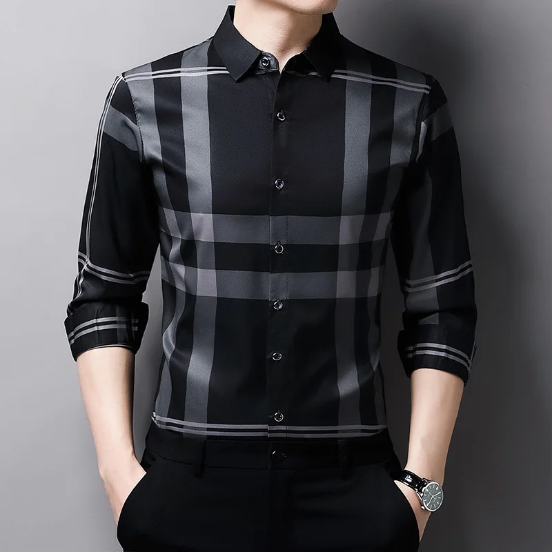 

M-4XL!2023 Spring and Autumn Men's Long sleeved Shirts Casual Fashion Long Lined Breathable Striped Shirts Top Trend