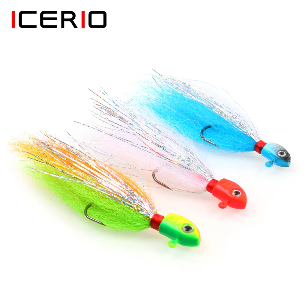Icerio Sintetico Buck Tail Lure Kinky Fiber Jig Head Streamer Fishing Lure Hook Per Striped Bass Redfish Saltwater Fishing Lure