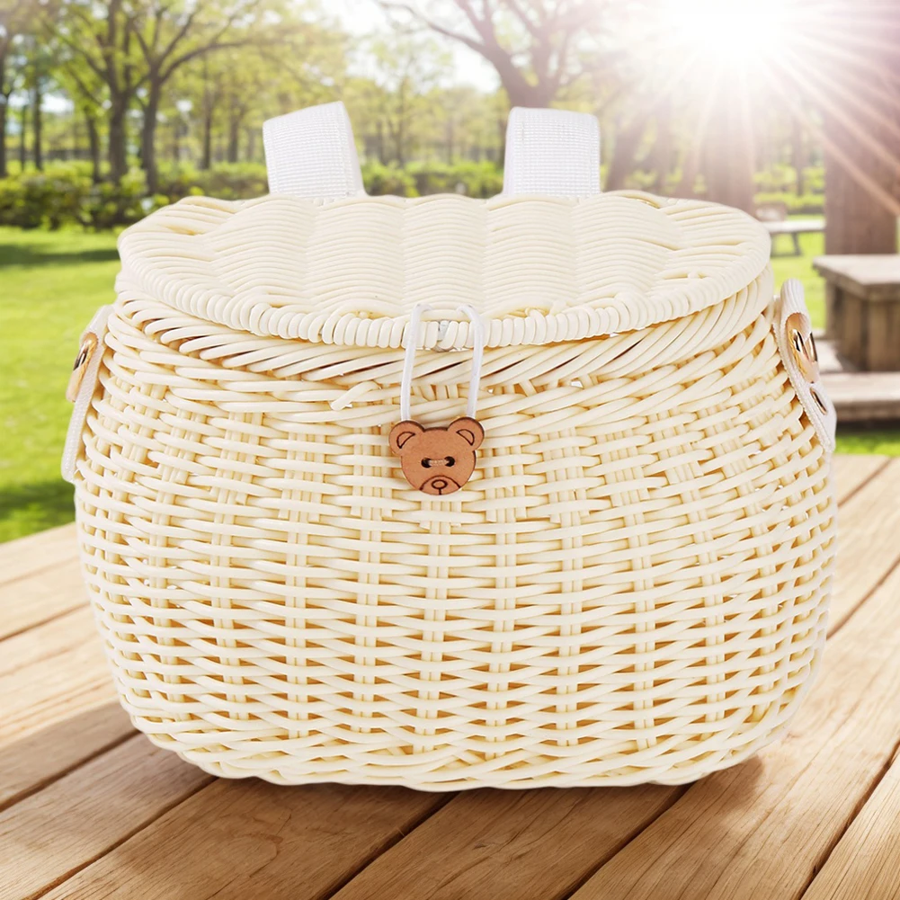 Childrens Bicycle Basket Plastic Wovens Bike Basket Kids Bicycles Wicker Bike Front Backpack Bicycle Accessories