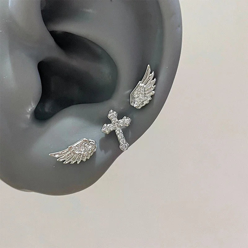 1pair Vintage Angel Wings Stud Earrings - Creative Punk Couples Earrings For Women Fashion Jewelry Birthday Gift Cute Ear Studs