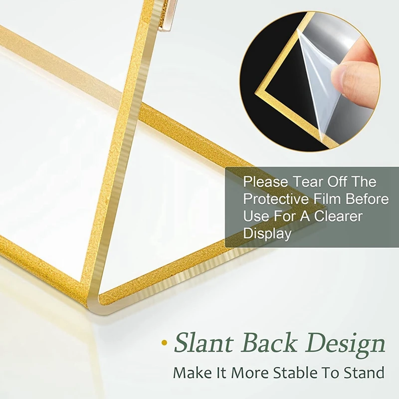 Y17A Acrylic Gold Frame, Slanted Back Table Sign Holder For Wedding Table Card Restaurant Signs Photos