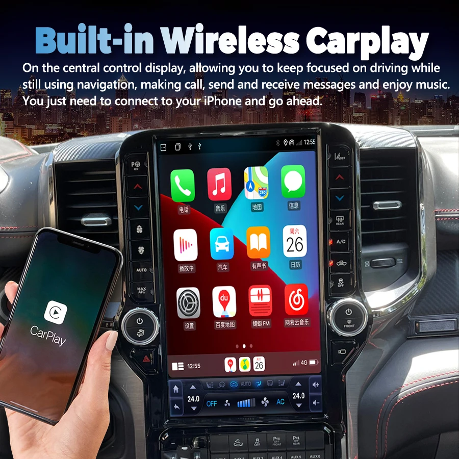 Big Qled Screen Stereo Navigation For Dodge Ram 2019 - 2023 Android Media Video