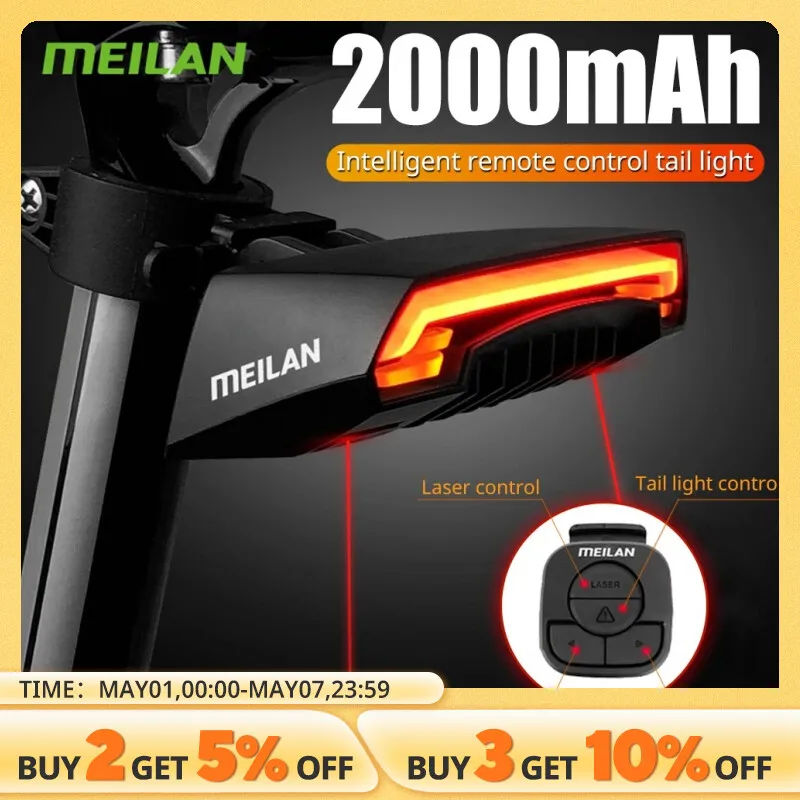 MeilanX5BicycleRearLightBikeRemoteWirelessLightTurnSignalLED