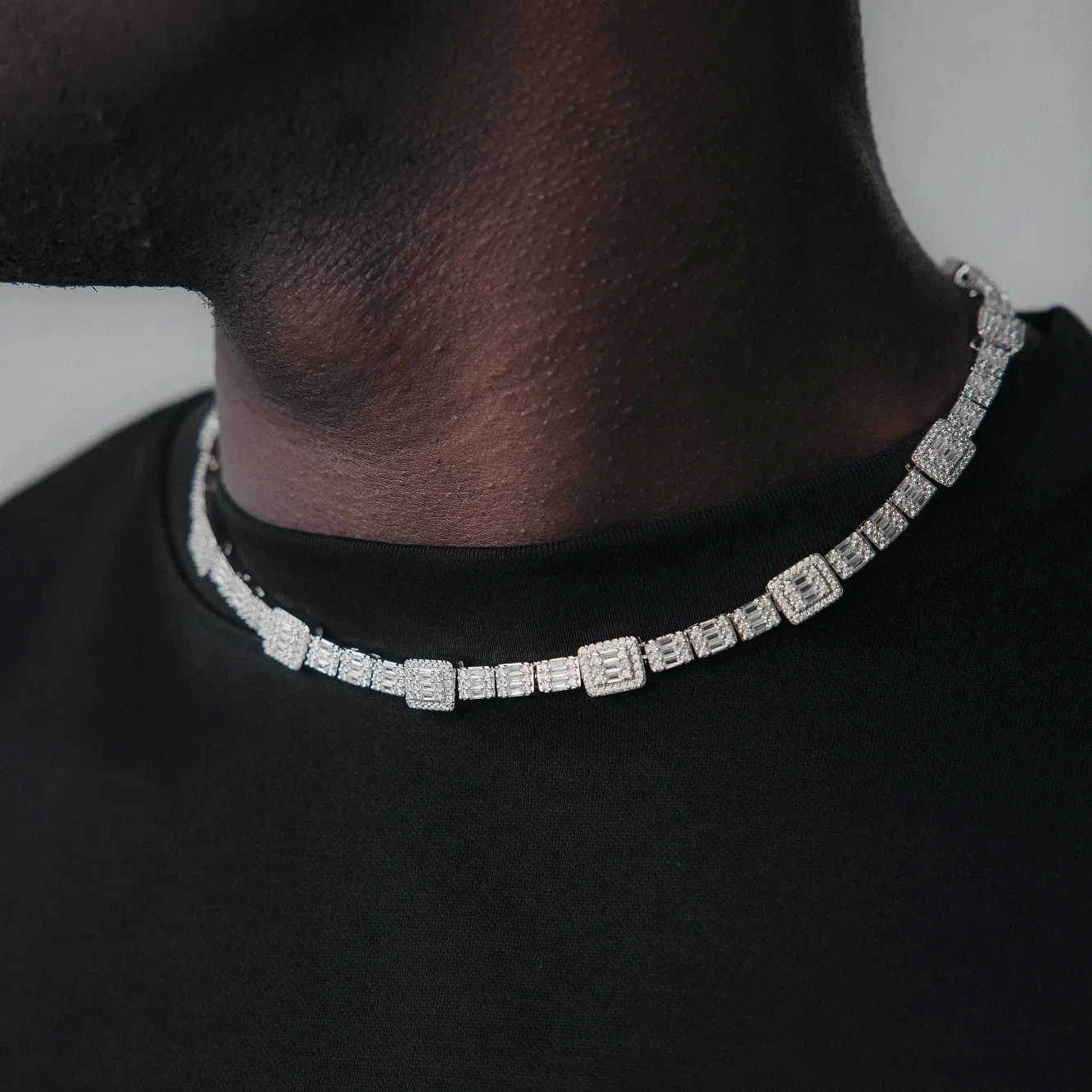 

5A Cubic Zirconia Geometric Square Rectangle CZ Cluster Tennis Chain Hip Hop Men Necklace Cuban Link Chain Choker Jewelry