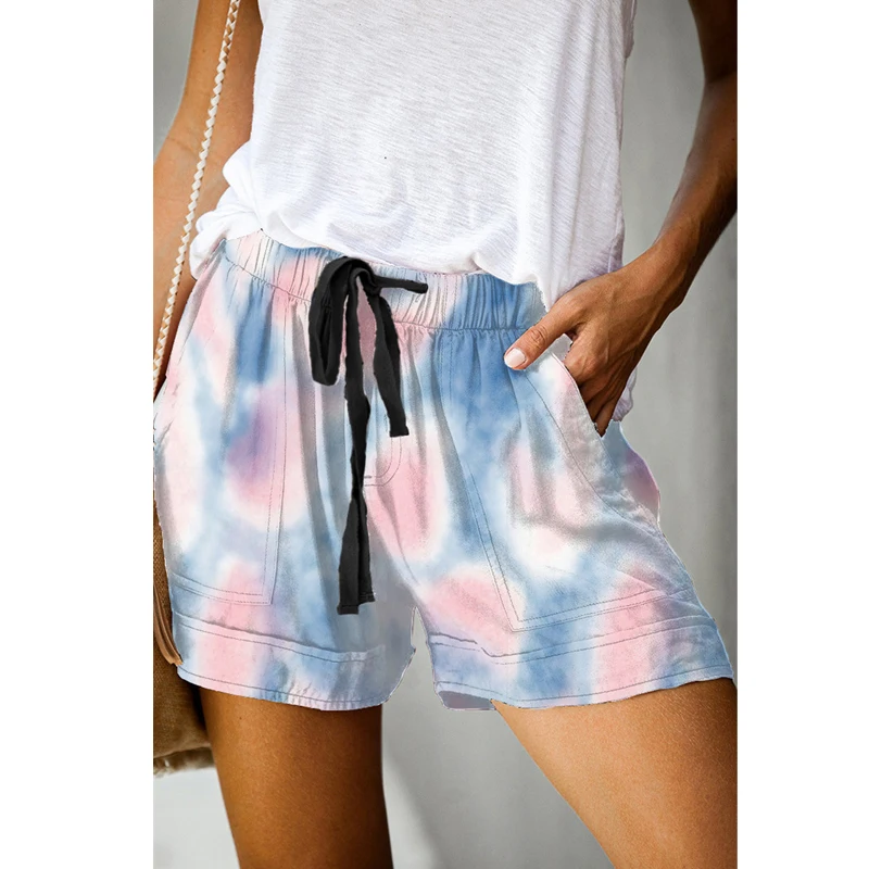Women Casual High Waist Lace Up Straight Shorts Summer Fashion Y2K Print Beach Short Pants Loose Pocket Pantalones Ropa De Mujer