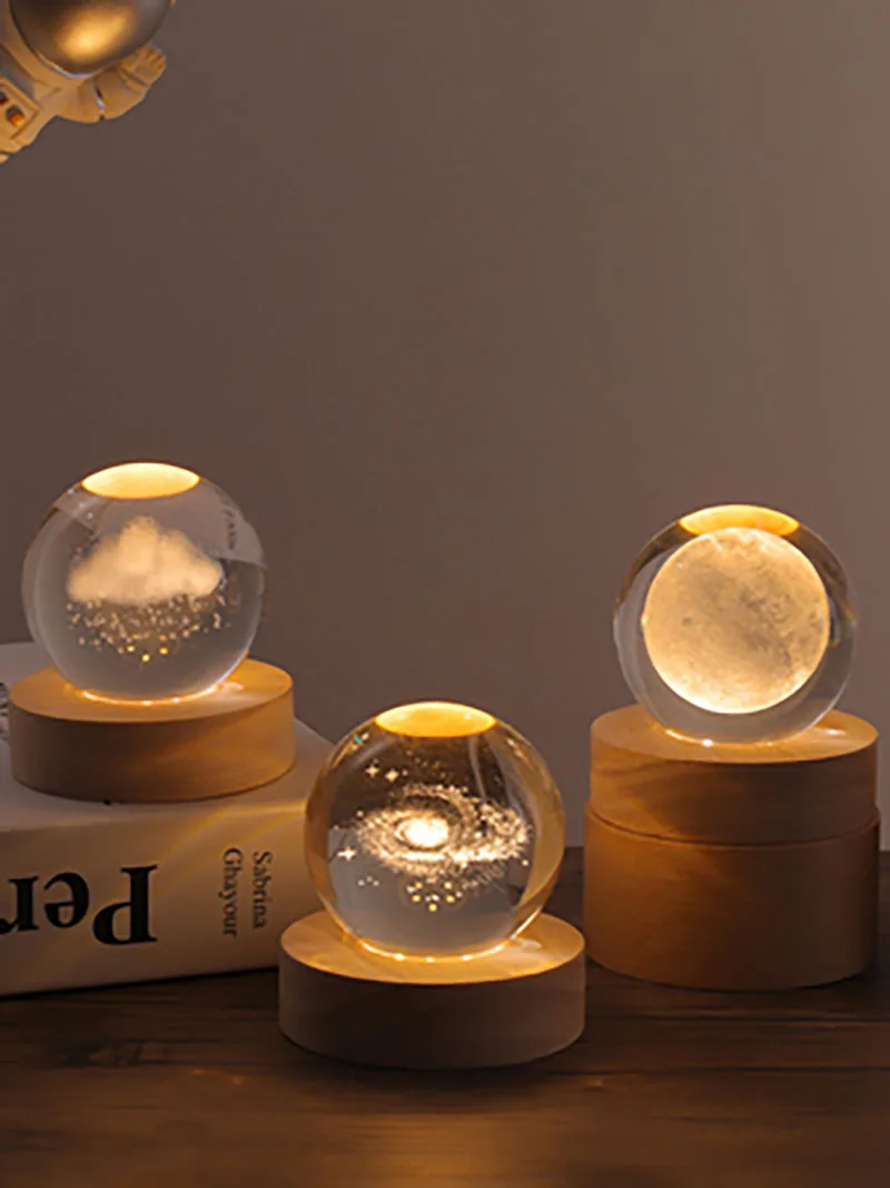 Luminescent Crystal Ball for Tabletop Decoration, Creative Solar System, Glass Ornament
