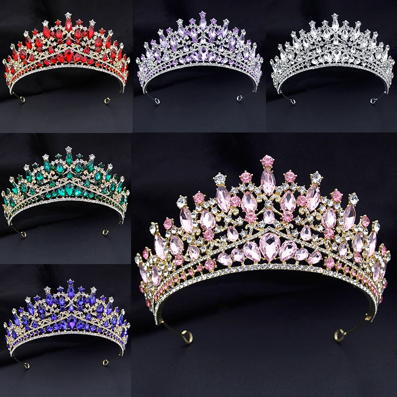 

Baroque Pink Tiaras and Crowns For Women Bride Headwear Prom Diadem Bridal Wedding Hair Jewelry Crown Tiara Accessories Green
