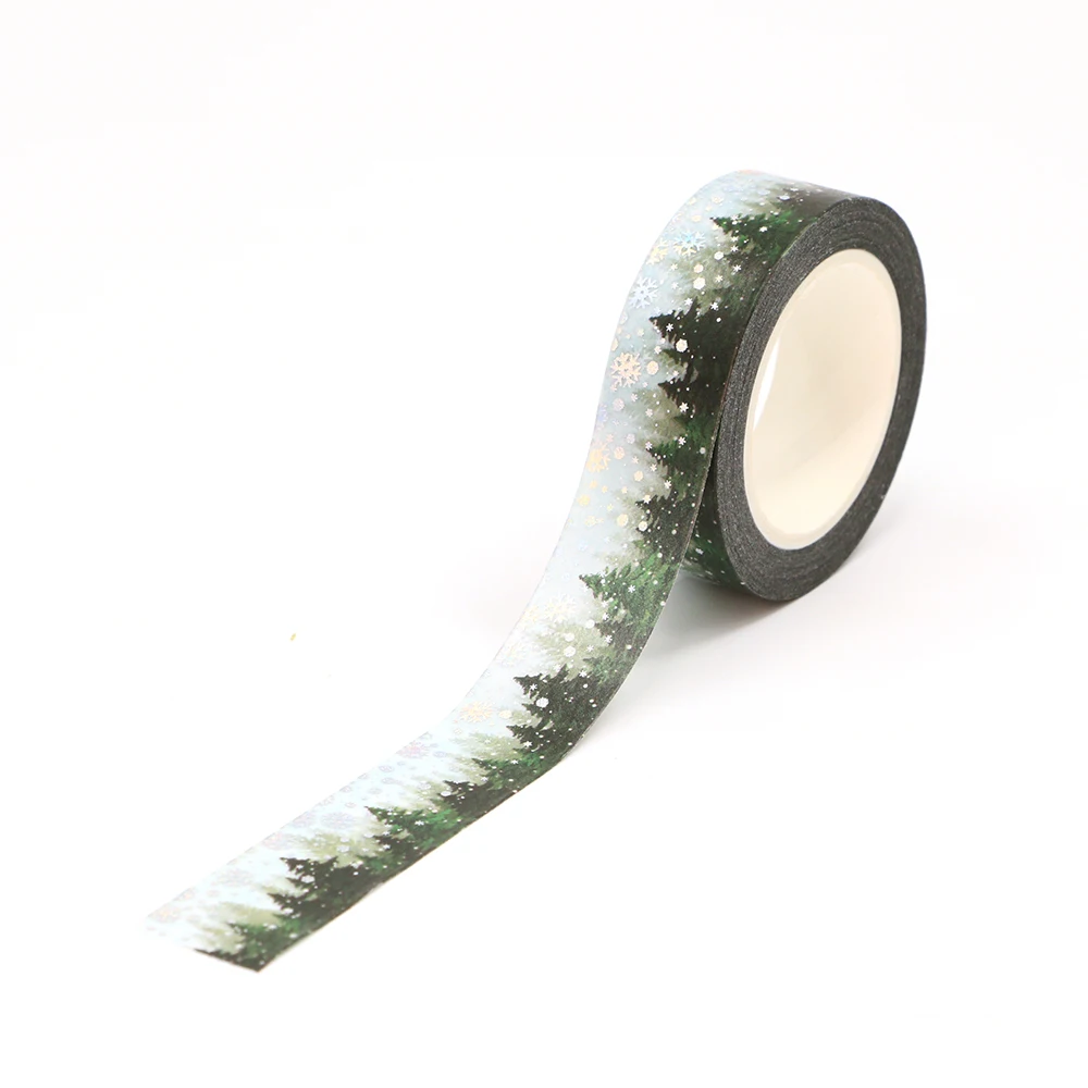 

NEW 1PC. 10M Decorative Silver Foil Christmas Trees Washi Tape for Gift Wrapping Journaling Adhesive Masking Tape Cute Papeleria